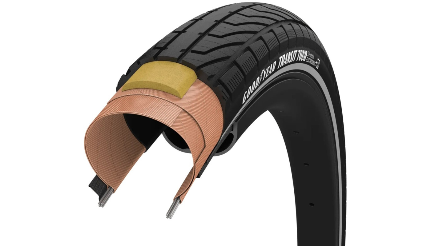Покрышка 700x40 (40-622) GoodYear Transit Tour S3:Protection, Wire, Black + reflective strips, 60tpi