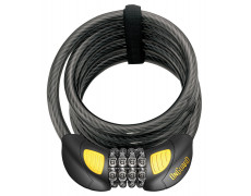 Замок ONGUARD DOBERMAN GLO кодовий на 4 цифри з LED-підсвіткою. Спіральний трос 185см х 12мм, поворотний тримач на раму